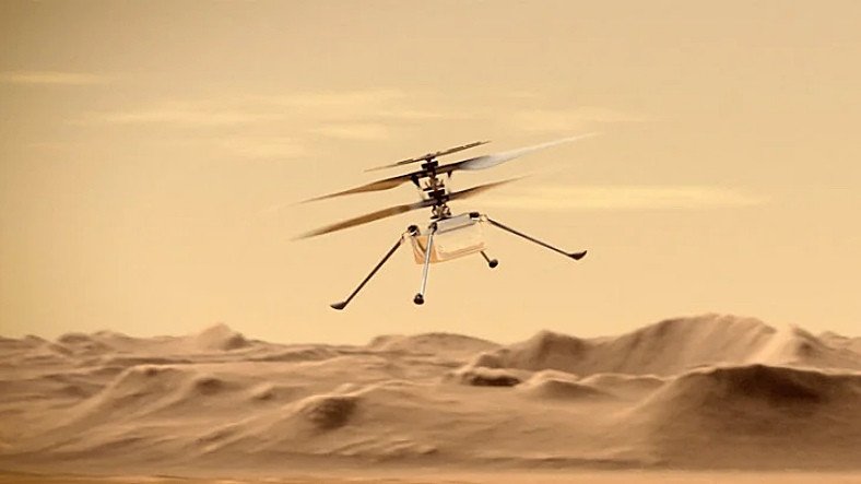 NASA, Mars Helikopteri Ingenuity'nin 50 Metre Uzağa Uçup Geri Geldiği Videoyu Paylaştı