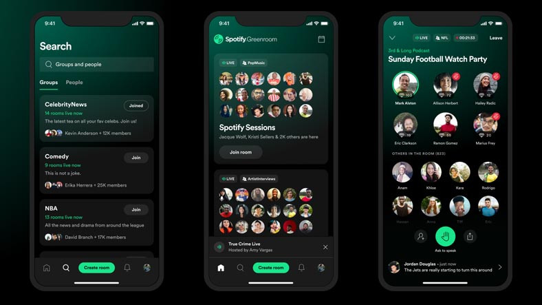 Spotify, Clubhouse Benzeri 'Greenroom' Hizmetini iOS ve Android İçin Kullanıma Sundu