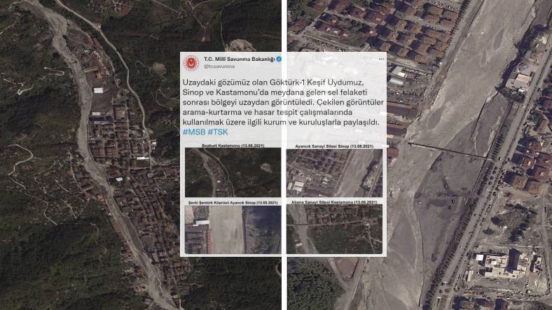 Göktürk-1 Uydusu, Karadeniz'deki Sel Felaketinin Boyutlarını Gözler Önüne Seren Fotoğraflar Gönderdi