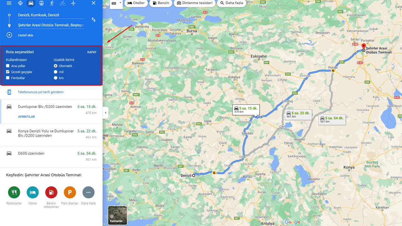 Google haritalar ücretli yol kapatma